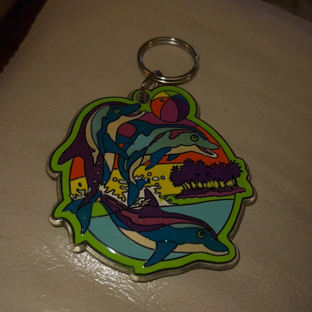 Lisa Frank Vintage Dancing Dolphins Keychain
